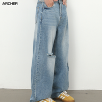Jeans déchirés personnalisés style Hip Hop, décontractés, coupe large, délavés, amples, droits, cargo, pour hommes et femmes