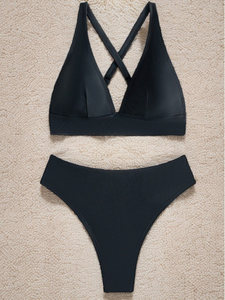 Nuevo Bikini de Color Sólido para Comercio Exterior Europeo y Americano 2026, Bikini Sexy con Escote Profundo en V y Espalda Descubierta, Traje de Baño de Dos Piezas - Product Image 4