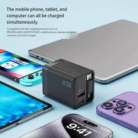 Chargeur portable DENIXI 65W QC3.0 2Type-C, chargeur de voyage pratique, adaptateur secteur USB avec câble extensible
