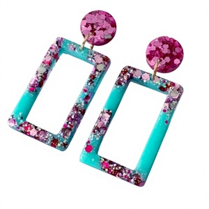 <b>Resin</b> Hoop Trendy Earrings Turquoise Pink Glitter Women's Party Jewelry Trendy Vintage Fashionable Statement Earrings for Woman - Product Image 1