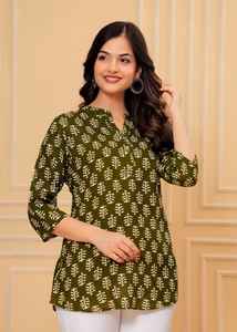 Floral Summer Cotton Short Kurti fit for college and office wear India wholesale manufacturer <b>kurtis</b> for women in India - Product Image 4
