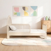 Cama Infantil de Madera Maciza de Estilo Escandinavo con Cabecera Tapizada y Barandillas de Seguridad, Muebles para Guardería