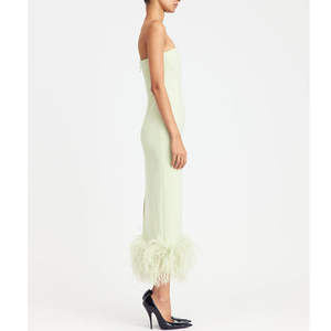 Vestido Midi Elegante para Mujer, sin Tirantes, con Adorno de Plumas, Cintura Natural, Transpirable, Estilo Fresco de Verano, Diseño Recortado, Ajustado, para la Noche - Product Image 2