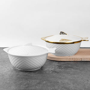 Unique <strong>Fish</strong> Shaped Design Gold-plated Luxury Ceramic Soup <strong>Pot</strong> with Lid and Embossed Decoration Stockpot - Product Image 3