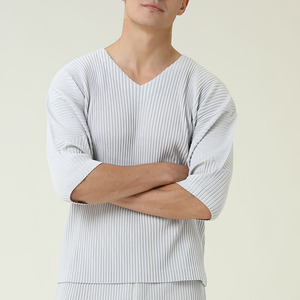 Camicie a pieghe Miyake Top da uomo allentato Trend manica a cinque punte tuta estiva nuovo Pullover con scollo a v <span class=keywords><strong>t</strong></span>-<span class=keywords><strong>shirt</strong></span> Casual - Product Image 5