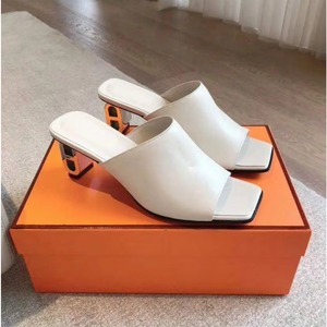 Sandalias de Cuero para Mujer, Punta Cuadrada, Tacón Grueso de Metal de 6 cm, Zapatos de Tacón Alto para Fiesta de Verano, Mules Formales Sin Cordones, Resistentes - Product Image 3
