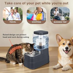Cat Dog Pet Automatic Water Dispenser Gravity Waterer Feeder with Stainless Steel Bowl <b>Large</b> Capacity Raised Bowls with Filter - Product Image 3