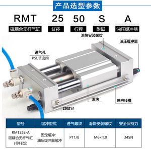 Cylindre sans tige magnétique AirTAC RMT RMTL25 20 16 32 40X100X200X300X400 SA Pièces pneumatiques - Product Image 5