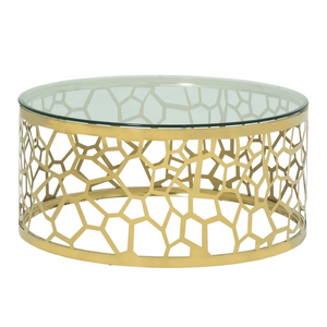 Mesa de centro con marco de acero inoxidable dorado, mueble de lujo con tapa de cristal, barato, venta al por mayor - Product Image 3