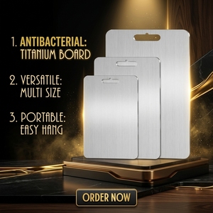 Planche à découper en titane pur écologique et non toxique, double face, en acier inoxydable et titane, avec trou de suspension - Product Image 6