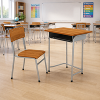 Set Meja dan Kursi Kelas Langsung dari Pabrik dengan Penyimpanan di Bawah Meja, Permukaan Kayu, Rangka Logam untuk Proyek Kelas Sekolah K-12