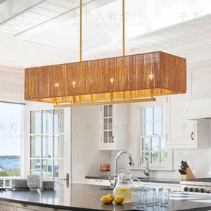 Lustre rectangulaire en corde de style japonais, 110 cm, lumière LED chaude, pour restaurant, salon de thé, maison d'hôtes - Product Image 3
