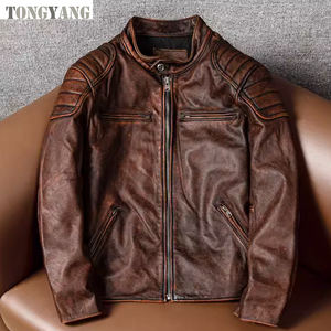 Jaqueta TONGYANG de Couro Bovino Legítimo Estilo Motociclista Clássico Masculina Slim Tamanhos Asiáticos S-6XL - Product Image 1