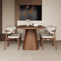 Table de salle à manger ovale moderne en bois, ensemble de 6 chaises en noyer, mobilier extensible écologique pour la maison