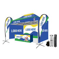 Gazebo commercial pliable 10x15 pieds, résistant à l'eau, avec logo imprimé, installation facile, tente pliante stable avec drapeaux