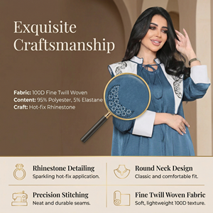 ชุดเดรสยาวสไตล์มุสลิมสำหรับผู้หญิง ตกแต่งด้วยงานปักแบบฮอตฟิกซ์ ผ้าทอ 100D เหมาะสำหรับการแต่งกายแบบสุภาพ - Product Image 3