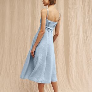 ชุดเดรสผ้าลินินสำหรับผู้หญิง สไตล์ลำลอง คอวี เซ็กซี่ ไร้แขน เปิดหลัง สายคล้องไหล่ เหมาะสำหรับใส่ในช่วงวันหยุดฤดูร้อน - Product Image 5