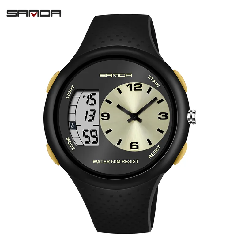 Спортивные мужские наручные часы SANDA 763, водонепроницаемые до 50 м, с полимерным ремешком, секундомер, будильник, подарки для подростков, мужские часы