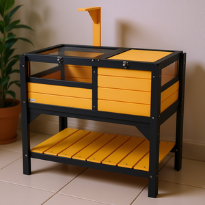 Terrario de Madera Amarillo para Tortugas con Estante de Almacenamiento, Casa para Mascotas de Interior, Diseño Moderno, Forma Rectangular, Tamaño Grande - Product Image 2