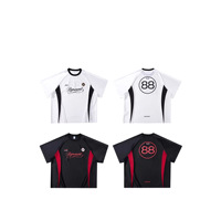 T-shirt de football rétro pour homme, imprimé, respirant, en polyester, avec lettres contrastées, patchwork, design raglan, manches courtes