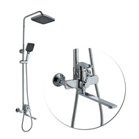 Ensemble de douche mural Azeta Chrome avec bec long, mitigeur et pommeau de pluie pour salle de bain