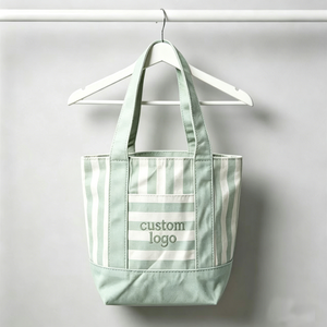 Nuova Borsa Mini in Tela a Righe <span class=keywords><strong>con</strong></span> Logo Ricamato Personalizzato, Borsa per la Spesa in Cotone <span class=keywords><strong>con</strong></span> Tasca - Product Image 4