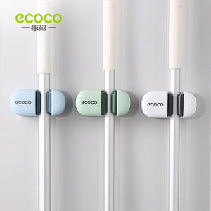 Ecoco Mop Hook Rack - Soporte de pared de plástico para almacenamiento con clips para el hogar, color azul y verde nórdico E2201 - Product Image 2