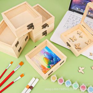 Caja de almacenamiento de madera cuadrada de madera maciza con tapa abatible y cerradura, caja de joyería de 5,5x5,5x3,5 cm para embalaje de regalo - Product Image 3