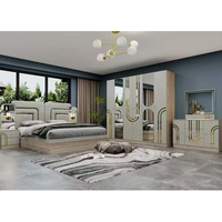 Ensembles de meubles de chambre haut de gamme : Lit en bois avec armoire miroir et commode pour une chambre complète (maison, appartement, villa)