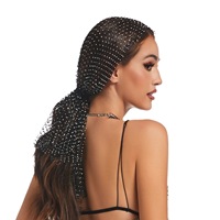 Foulard de tête en résille orné de strass pour femme, bandeau en maille scintillante avec cristaux, idéal pour les soirées et événements musicaux
