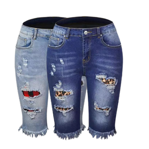 Shorts en jean déchiré en coton premium, coupe courte, très extensibles, respirants, style décontracté, tendance été - Product Image 1