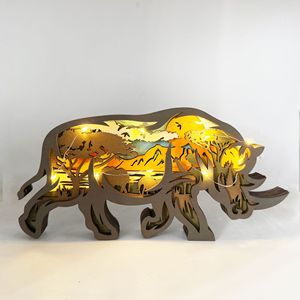 Uionen Nuevo Adorno de Rinoceronte Tallado en Madera, Escultura de Animal Hecha a Mano, Decoración para el Hogar, Oficina, Escritorio, Regalo Artesanal - Product Image 2