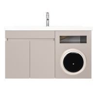 Meuble-lavabo mural moderne en acier inoxydable étanche avec miroir, petit meuble sous-évier mural avec machine à laver
