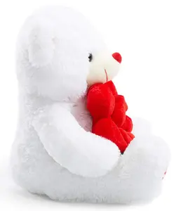 테디 베어 박제 동물 봉제 곰 홀딩 로즈 소프트 플러시 장난감 발렌타인 데이 16 인치 화이트