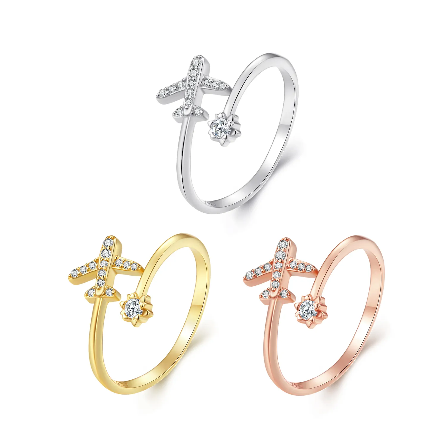 925 Sterling Silver Rings Airplane Plane Rings Rose Gold Plated Rings