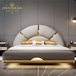 יוקרתי מודרני ריהוט חדר שינה עור כפול רך מיטה זוגית מיטת קווין נרדית חומה מיטה - Product Image 3