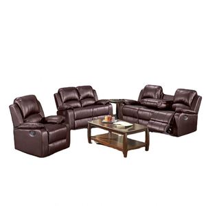 Moderno Conjunto de Sofás Reclinables Eléctricos de Cuero, Seccionales, con Consola, para Sala de Estar, 3 2 1 Plazas - Product Image 2