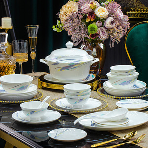 Luxury European Style Bone China <b>Ceramic</b> Bowl <b>Plate</b> Set for Home Dining Hotel Use - Product Image 2