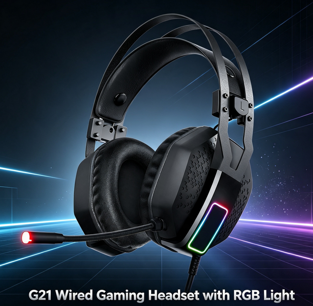 Over Ear Wired Gaming Headset with RGB Light with Elastic Headband  Omnidirectional Mic Headset Siberia S-G21