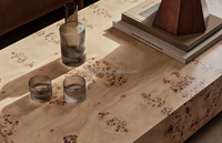 Meja Teh Minimalis Indoor untuk Rumah, Meja Tengah Persegi dari Kayu Poplar Burl untuk Ruangan