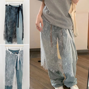 Jupe en dentelle superposée à taille haute unique, style streetwear, transparente, à nouer, style Y2k, jupe enveloppante pour fille - Product Image 2