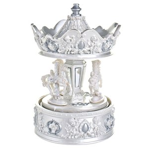 Boîte à musique Roundabout Angels, blanc argenté, 170 mm, design carrousel décoratif - Product Image 1