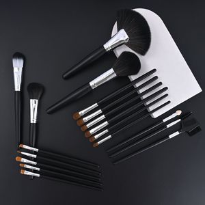 18pcs Synthetic Pony Hair Makeup Brush Set Wood Handle Copper Ferrule Flat Fan Face Eye Powder Eyeshadow Cosmetic Brushes Black - Product Image 4
