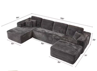 Ensemble de canapés modulaires en tissu velours pas cher avec coussins en mousse. Canapé modulable adapté aux appartements, design moderne, style villa