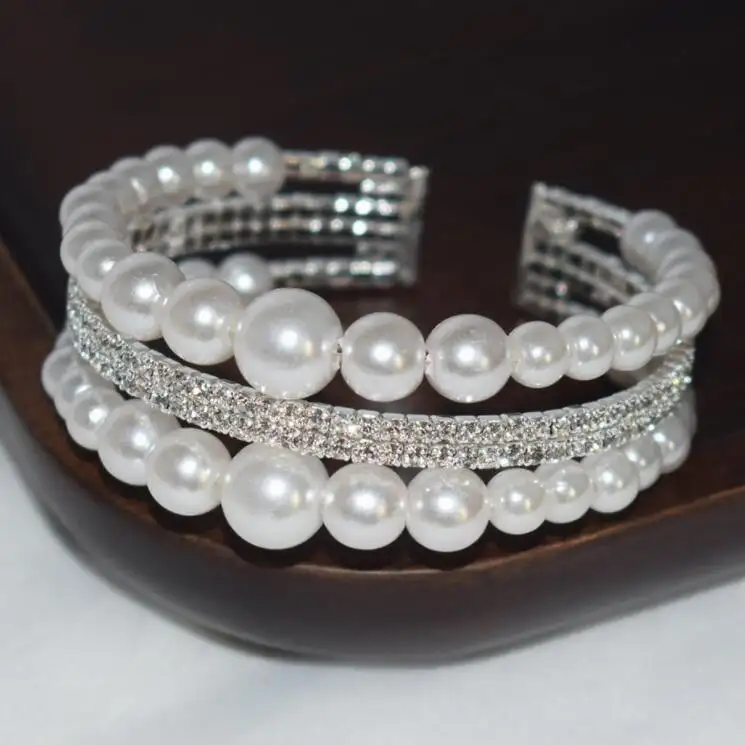 Topimei — Bracelet à perles en cristal Baroque originales, en argent, strass, ouvert, à plusieurs niveaux, 2022