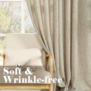 Tenda in <span class=keywords><strong>Lino</strong></span> Semi-Trasparente Xinlan Popolare per Soggiorno con Tasca a Bastone, Colore Bianco Crema, Filtrante della Luce - Product Image 5