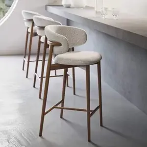 Taburetes altos de diseño de cocina de madera de lujo de madera moderna de altura de mostrador de respaldo alto de cuero Sillas De Bar