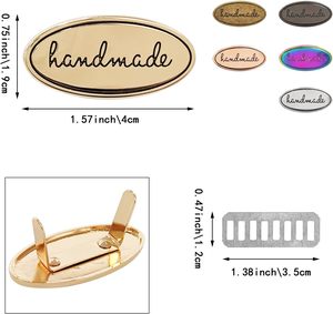 Pack Multi Color Oval Shape Alloy Hand Made <b>Tags</b> Sewing Crafts Accessories Bag Label For <b>Clothes</b> Jeans Shoes Bags Handmade Label - Product Image 2