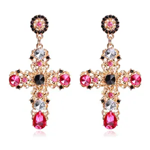 Dames bijoux plaqué or balancent conception Cool croix boucles d'oreilles pour les femmes