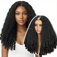Wig Rambut Keriting Afro Kinky Baru, Sintetis, Kepang, Tahan Panas, Ikal Unik, Model U Part Clip Half Wig untuk Kulit Hitam
